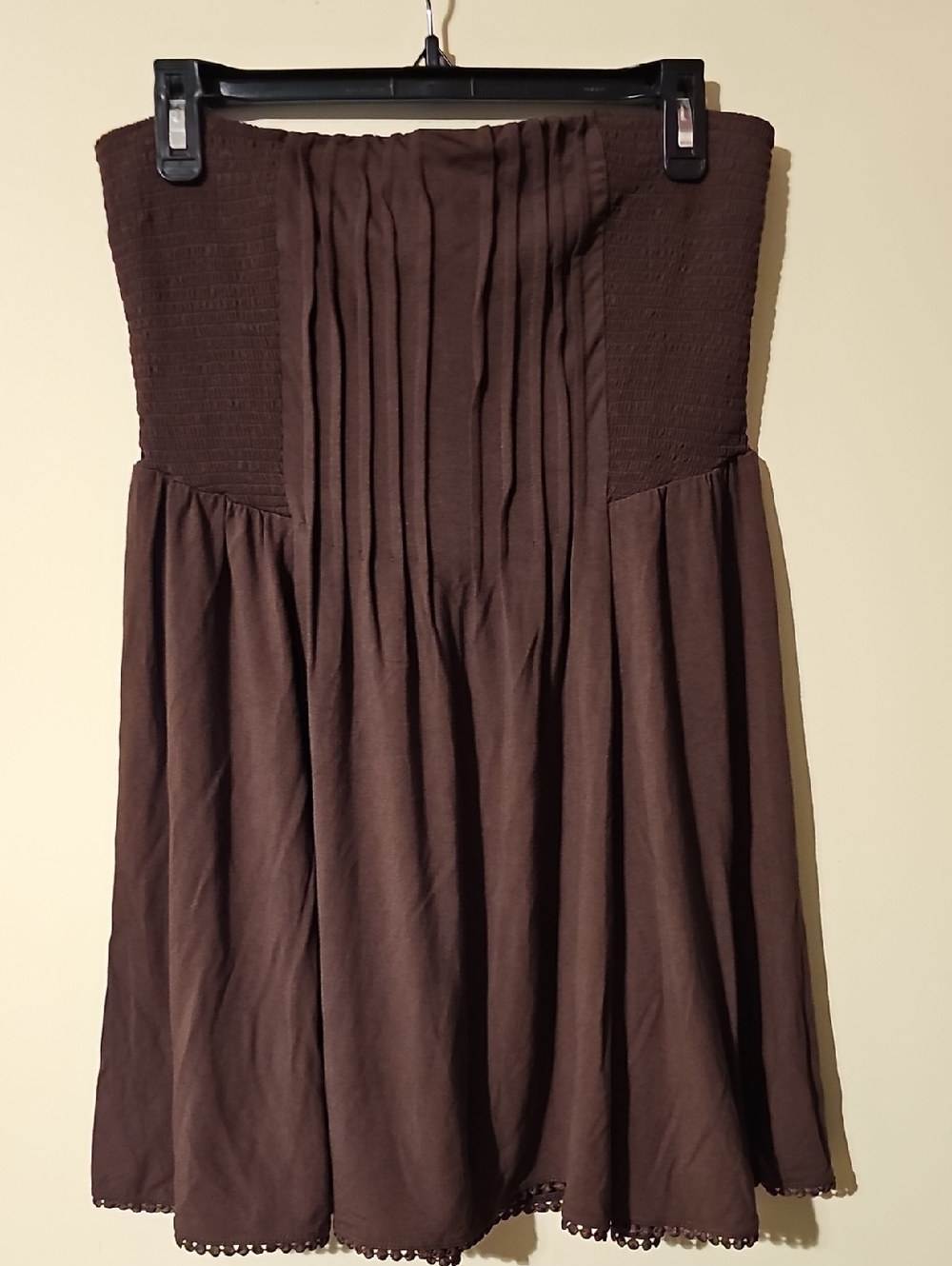 Forever 21 Brown Pleated Strapless Midi Dress